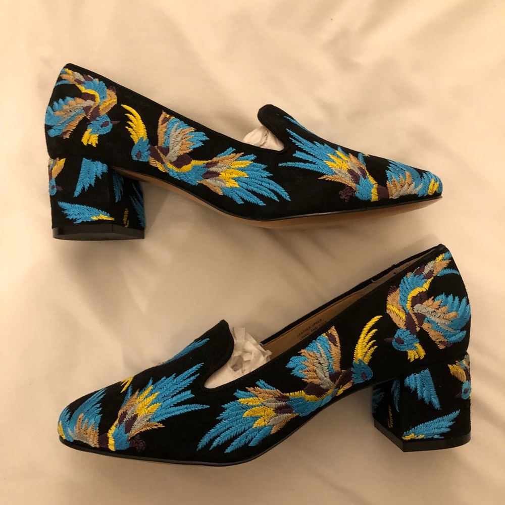 Embroidered Exotic Slip On Loafers Heeled